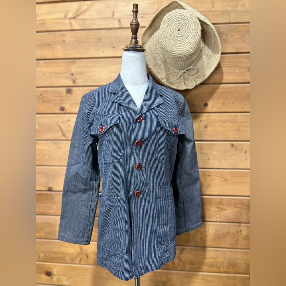Caron Callahan Linus Railroad Hickory Striped Chore Jacket Coat XS